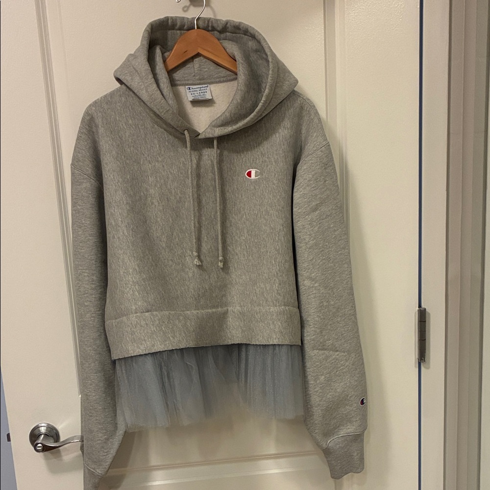 Champion Heather Gray Hoodie with Tulle Detail